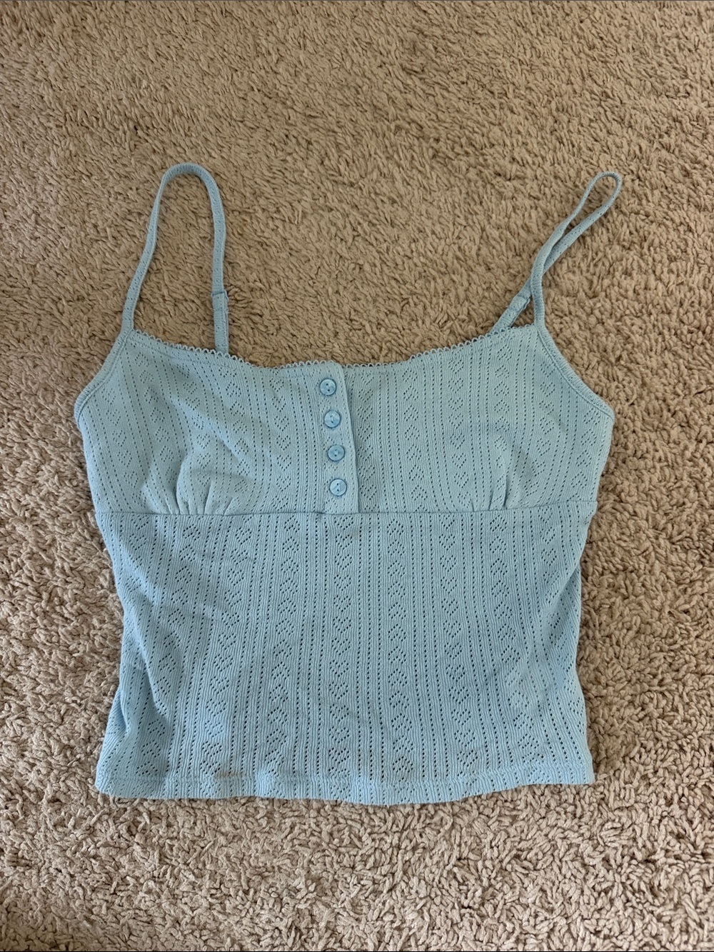 Light Blue Lace Knit Cami Tank Top - Women's